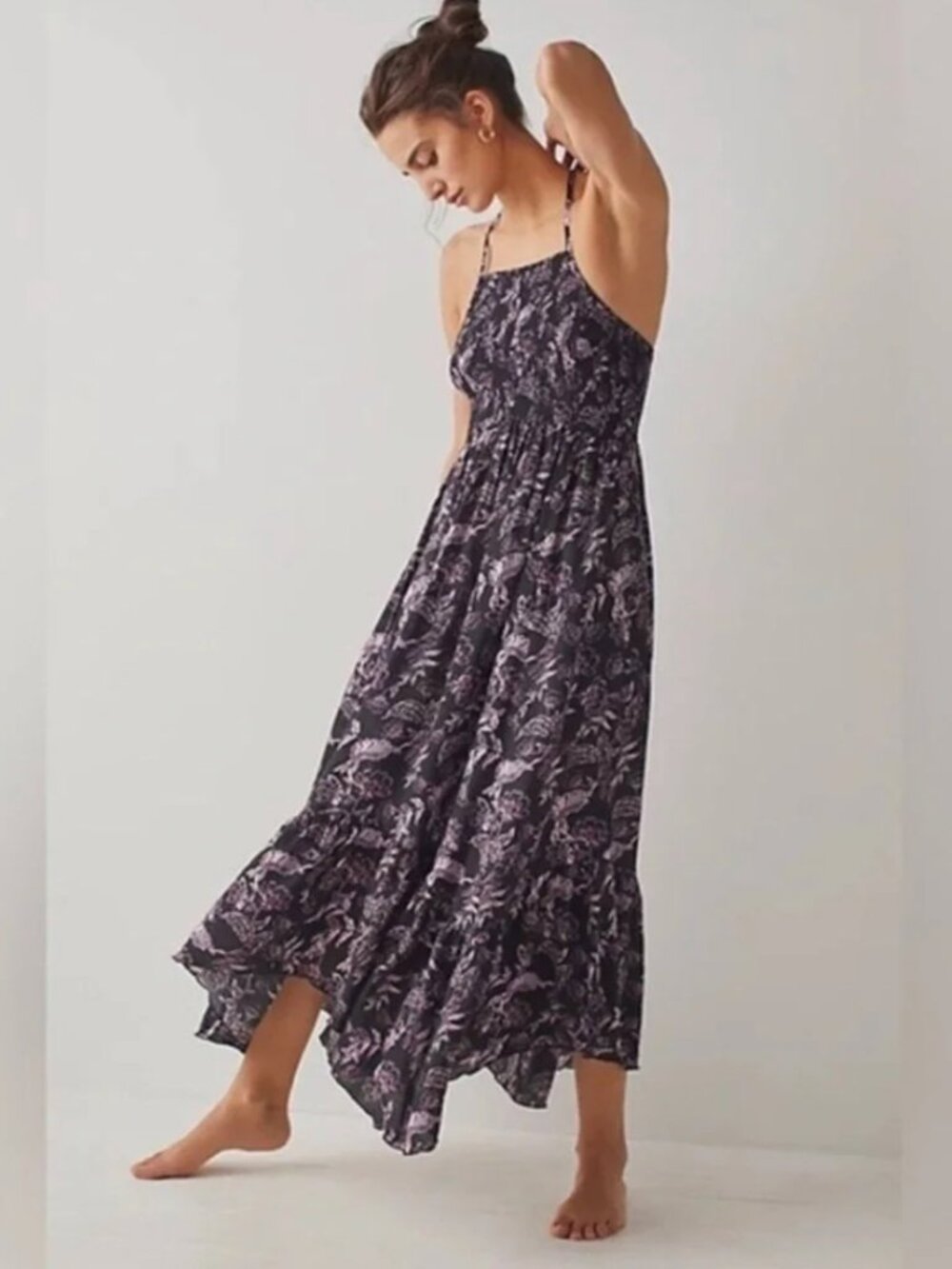 NWOT Free People Purple Floral Heat Wave Maxi Dress XS/Sm